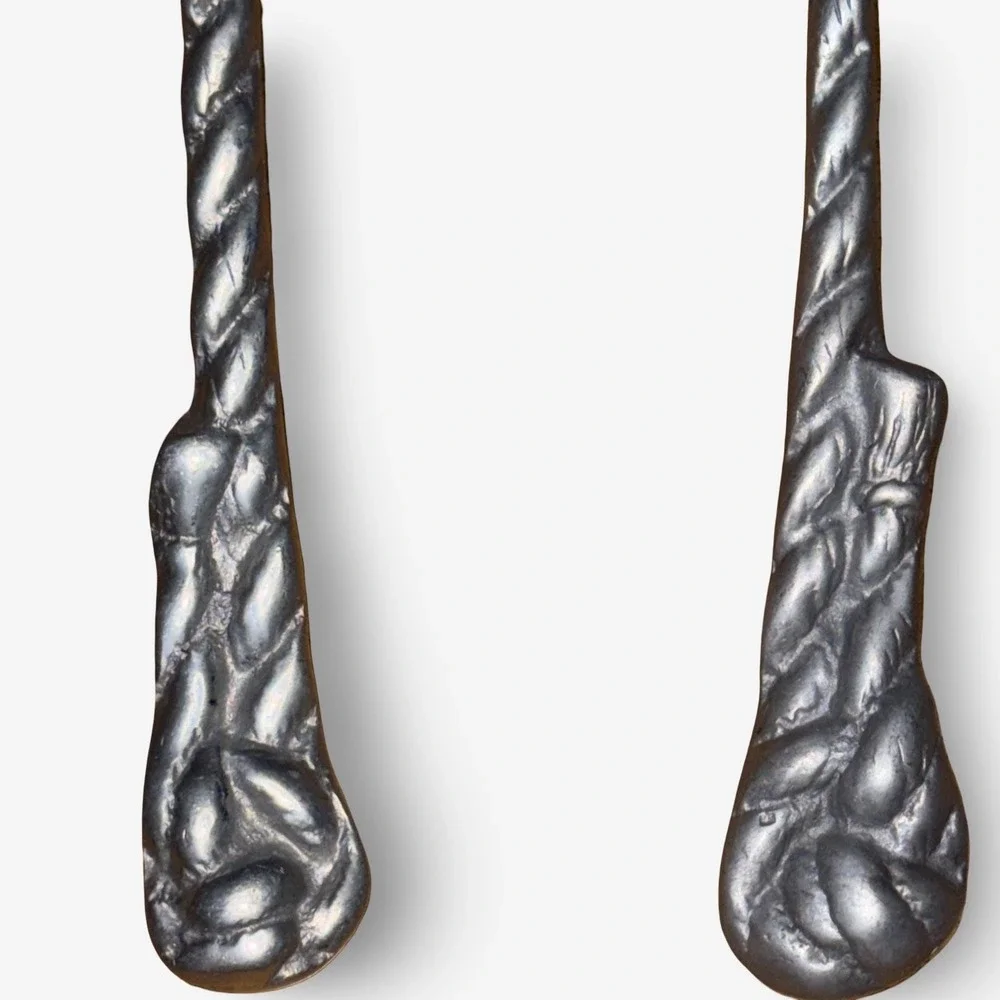 Artesanías de México Mexican Pewter Salad Utensils Silver Rope Hand Finished 90s